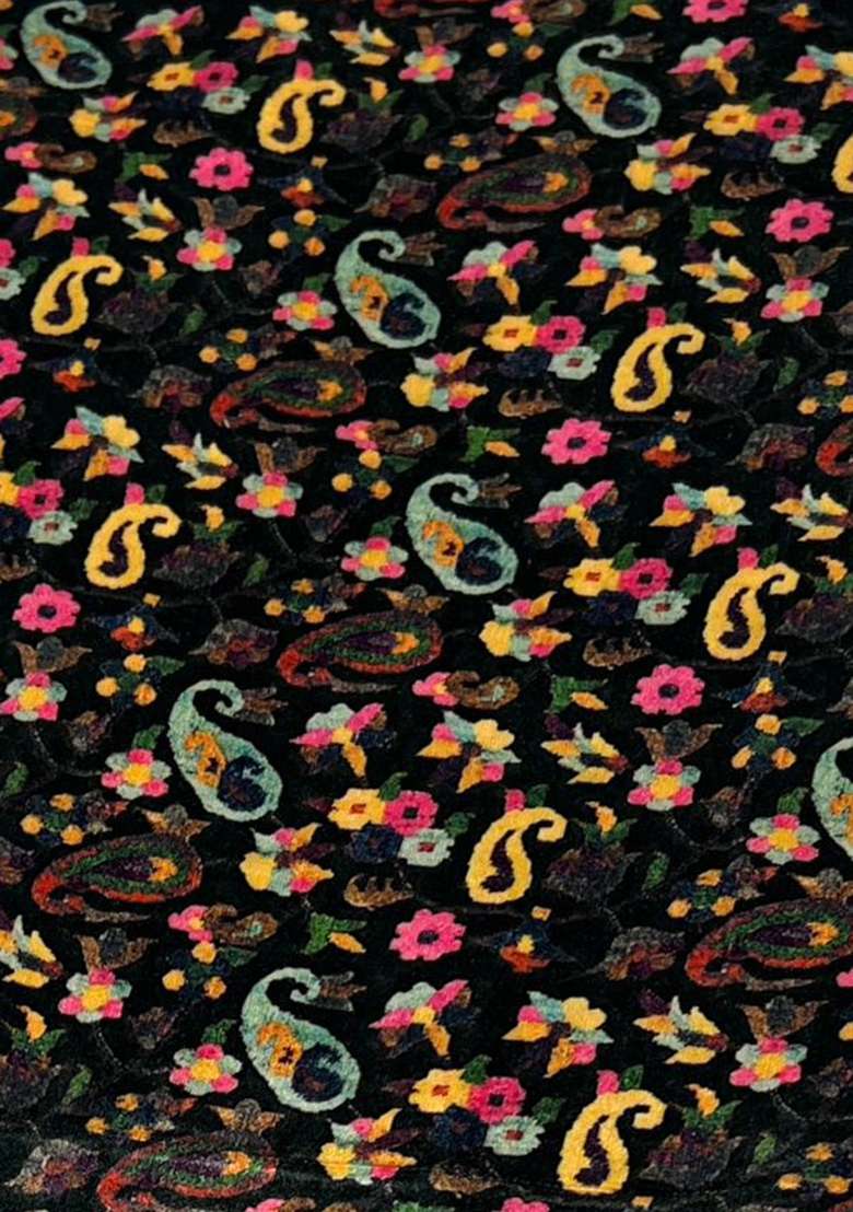 Black Floral Print Velvet Kurta Set - Indya