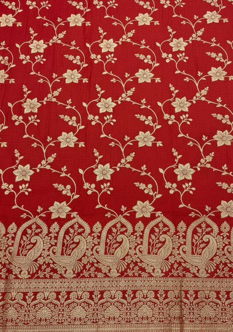 Red Embroidered Tissue Straight Kurta Set - Indya