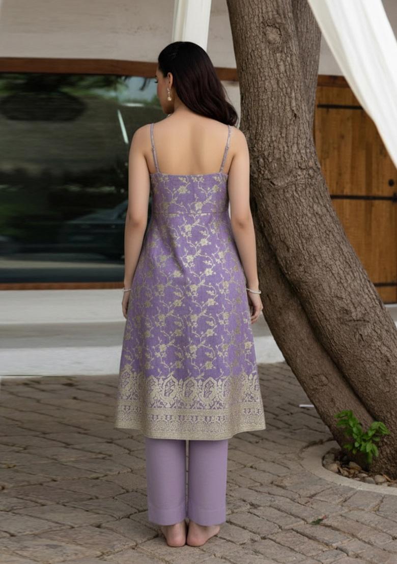 Lavender Zari Tissue Kurta Set - Indya