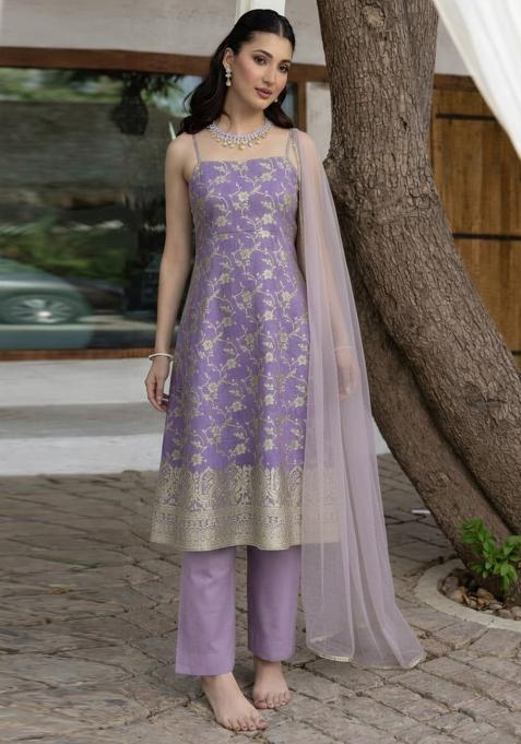 Lavender Embroidered Tissue Pakistani Suit Set