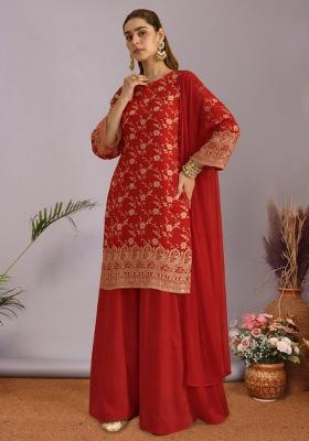 Red Zari Tissue Sharara Set