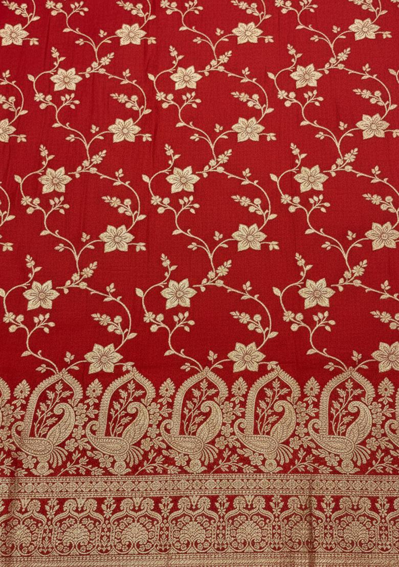 Red Zari Tissue Sharara Set - Indya