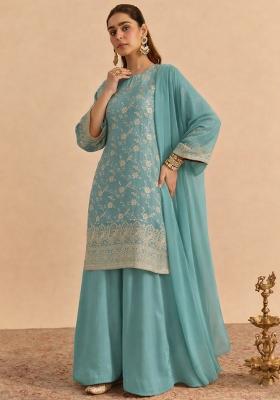 Sky Blue Zari Tissue Sharara Set