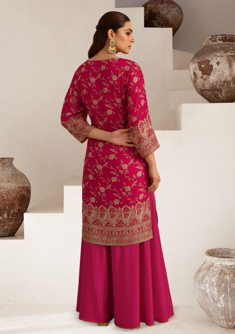Rani Pink Zari Tissue Sharara Set - Indya