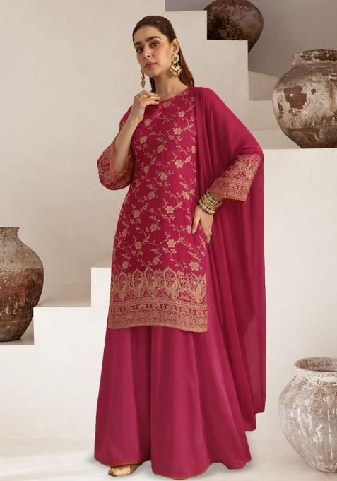 Rani Pink Zari Tissue Sharara Set