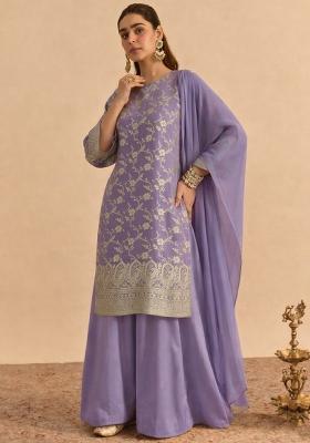 Lavender Zari Tissue Sharara Set