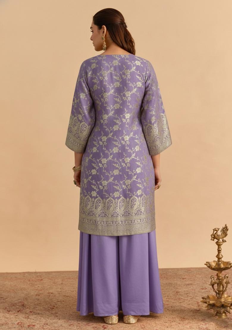 Lavender Zari Tissue Sharara Set - Indya