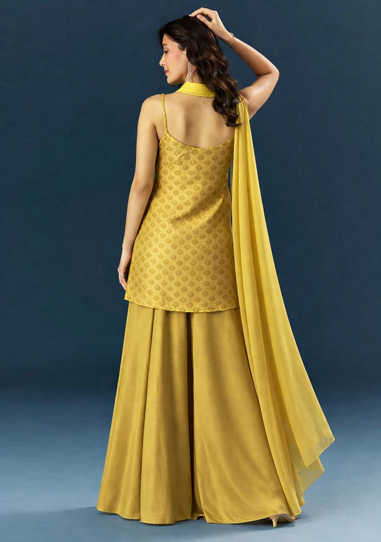Mustard Gold Brocade Sharara Set - Indya