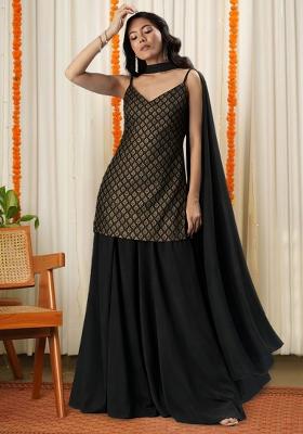 Black Brocade Sharara Set