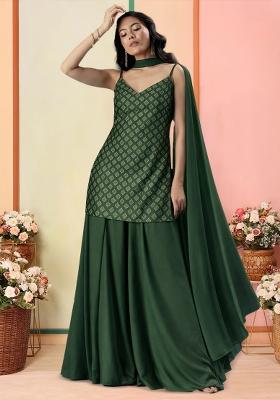 Bottle Green Brocade Sharara Set