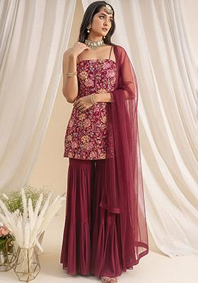 Rani Pink Floral Print Crepe Sharara Set