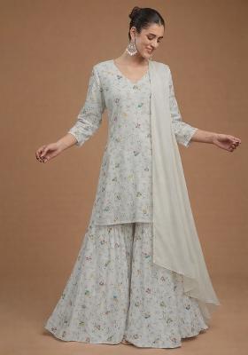Off white Embroidered Tissue Sharara Set
