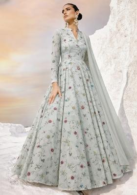 Off white Embroidered Tissue Anarkali With Dupatta