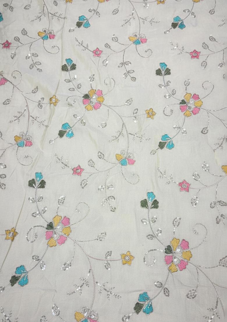 Off white Embroidered Tissue Fusion Set - Indya