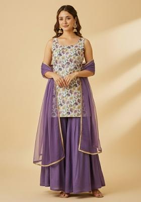 Soft Purple Floral Print Chinon Sharara Set