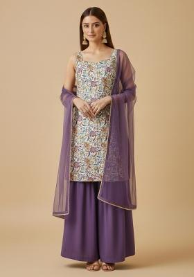 Mauve Floral Print Chinon Sharara Set
