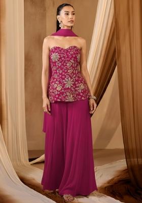 Rani Pink Embroidered Crepe Sharara Set