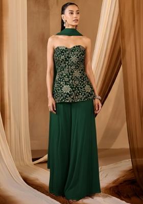 Green Embroidered Crepe Sharara Set