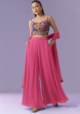 Pink Floral Print Crepe Fusion Set