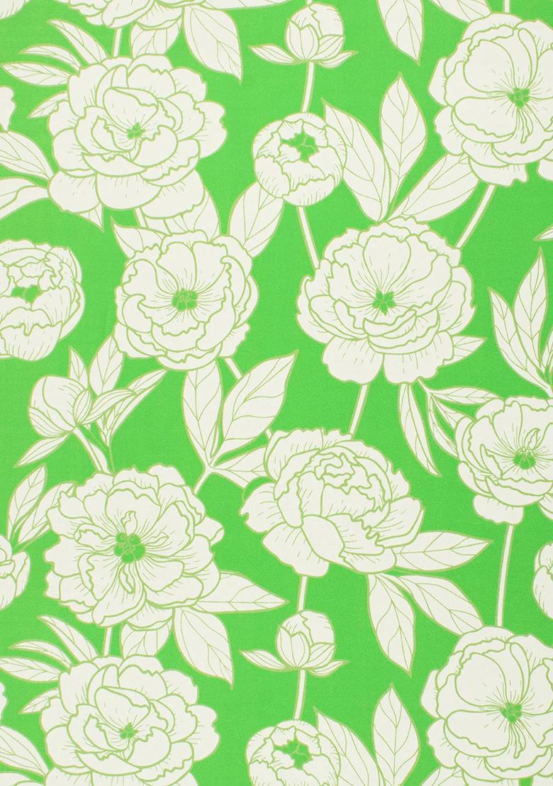 Leaf Green Floral Print Silk Kurta Set - Indya