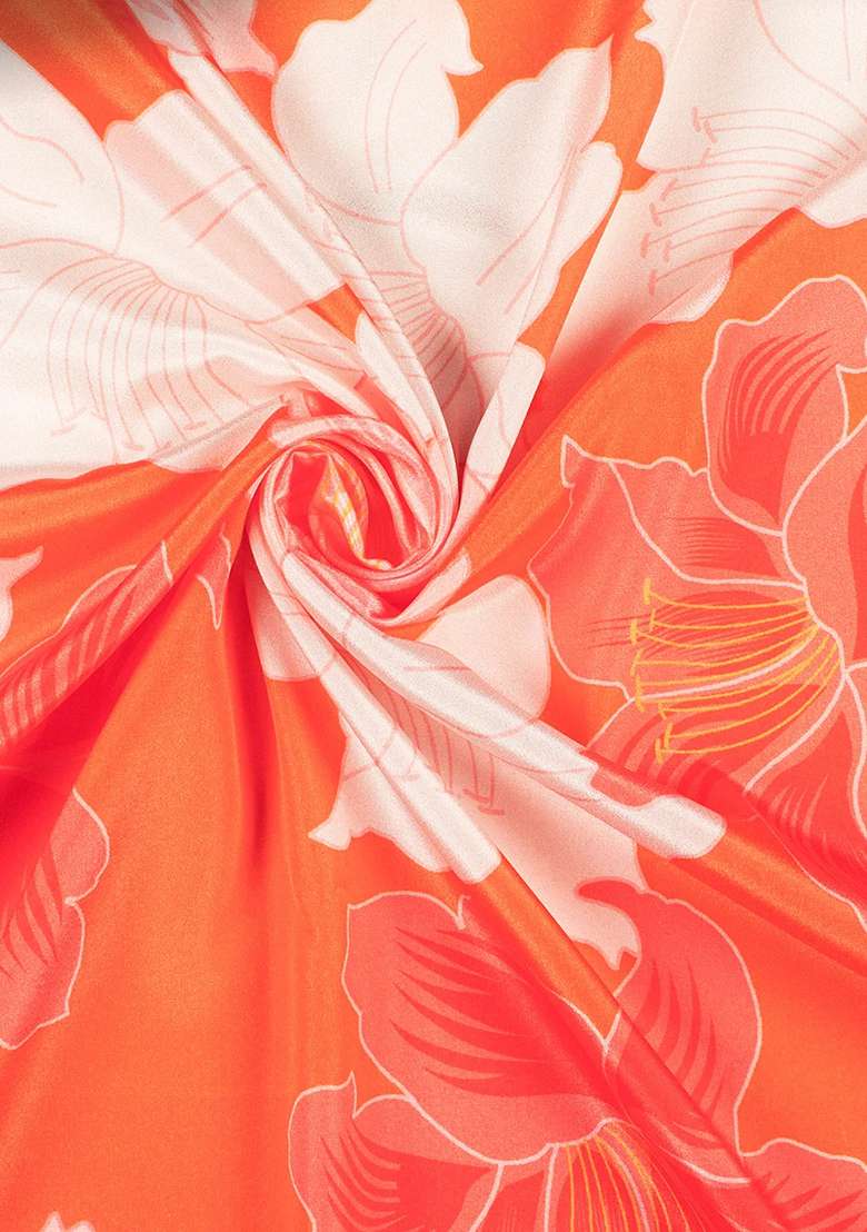 Orange Floral Print Silk Blend Sharara Set - Indya
