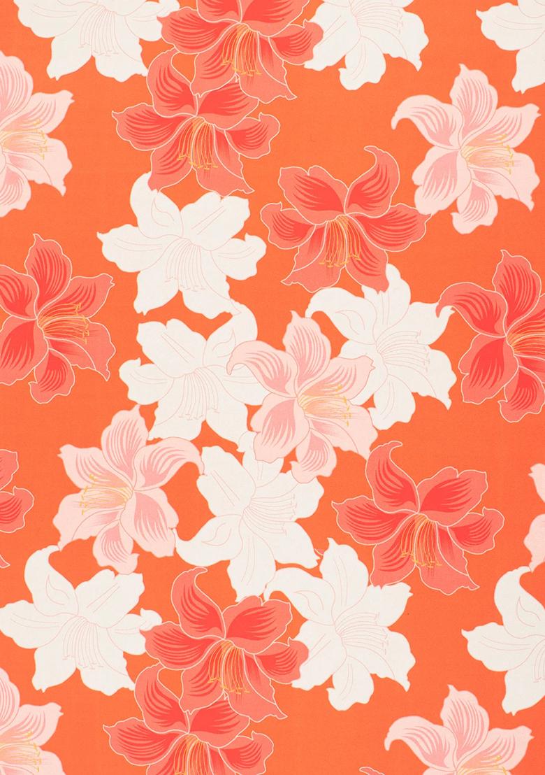 Orange Floral Print Silk Kurta Set - Indya