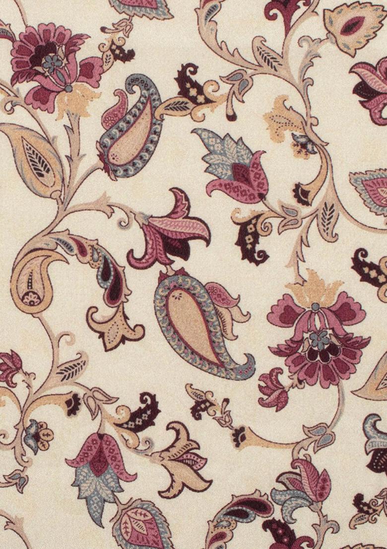 Off White Floral Print Silk Kurta Set - Indya