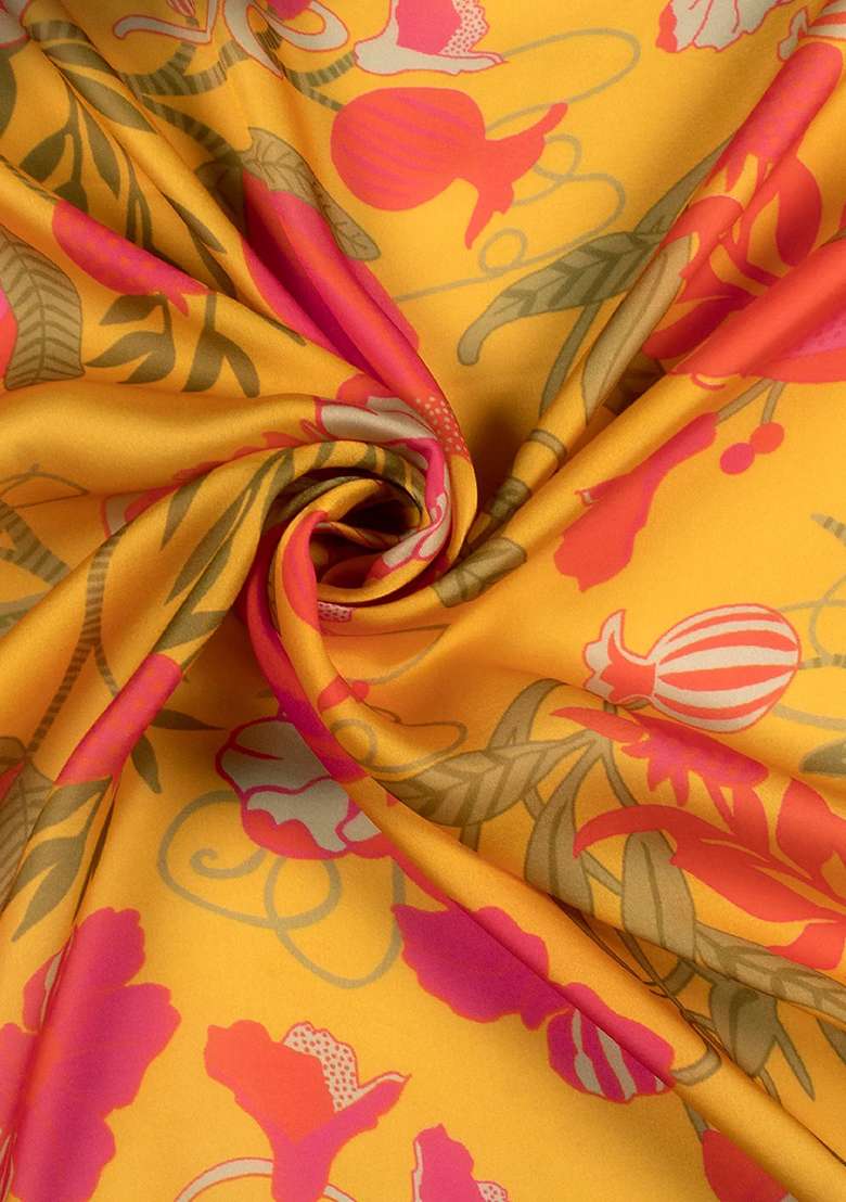 Mustard Yellow Floral Print Georgette Straight Kurta Set - Indya