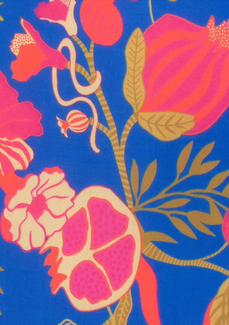 Blue Floral Print  Anarkali With Dupatta - Indya