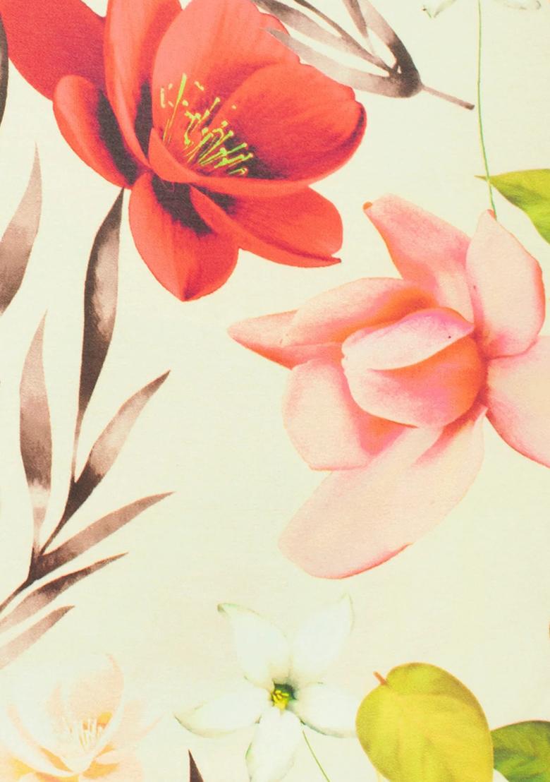 Ivory Floral Print  Anarkali With Dupatta - Indya