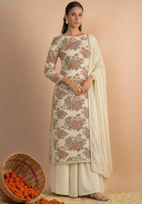 Cream Embroidered Organza Pakistani Suit Set