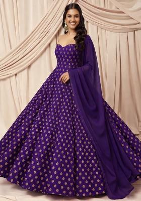 Purple Silk Anarkali With Dupatta