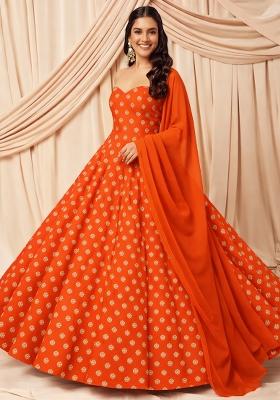 Orange Silk Anarkali With Dupatta