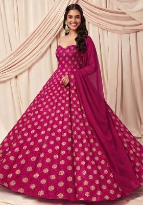 Rani Pink Silk Anarkali With Dupatta