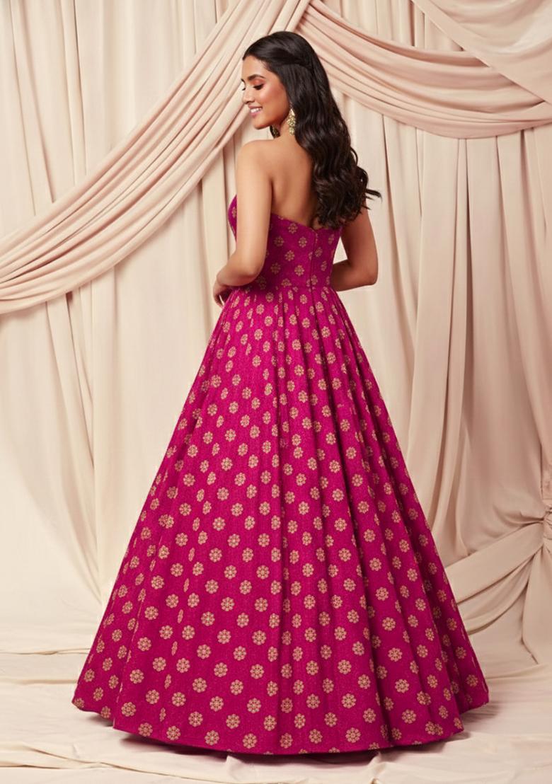Rani Pink Silk Anarkali With Dupatta - Indya