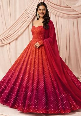 Cherry Red Silk Anarkali With Dupatta