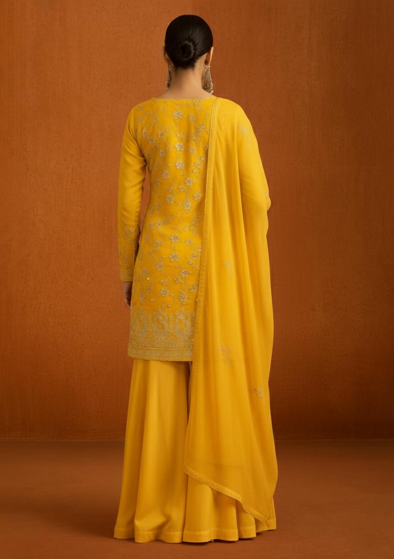 Yellow Tissue Sharara Set - Indya