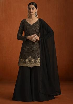 Blue Silk Sharara Set