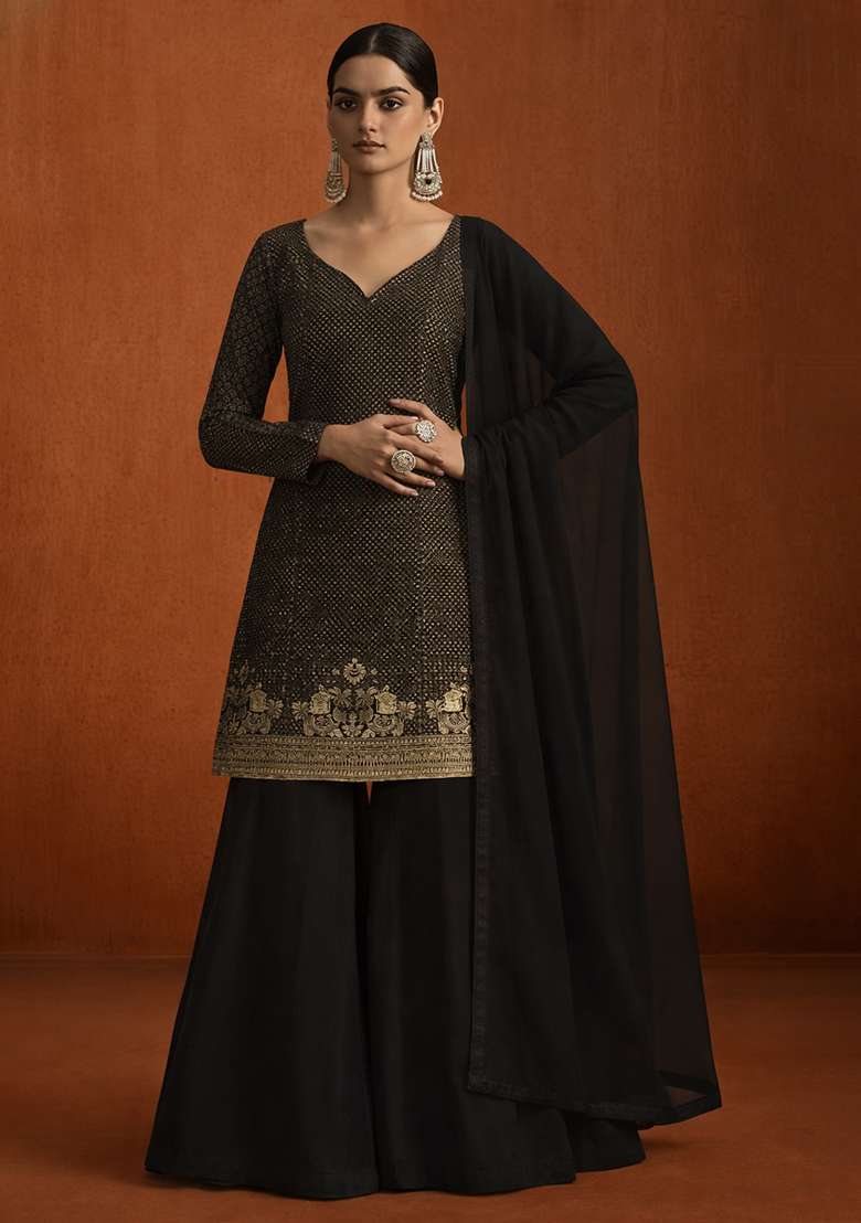 Blue Silk Sharara Set - Indya