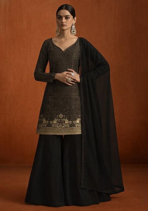 Blue Silk Sharara Set
