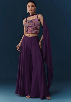 Purple Abstract Print Crepe Fusion Set
