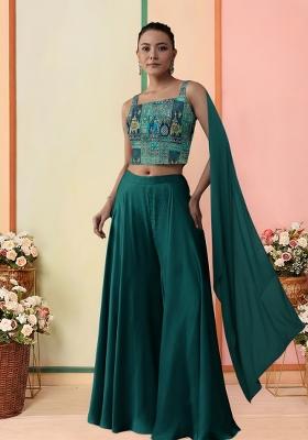 Blue Abstract Print Crepe Fusion Set