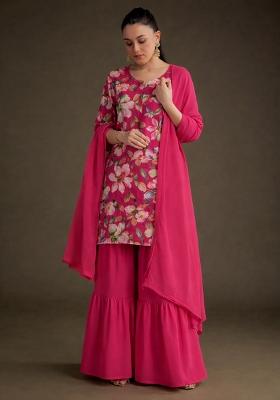 Rani Pink Floral Print Crepe Sharara Set