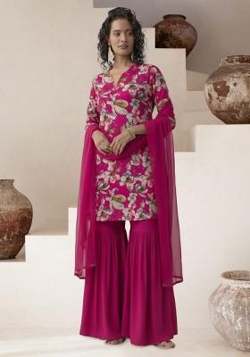 Rani Pink Floral Print Crepe Sharara Set