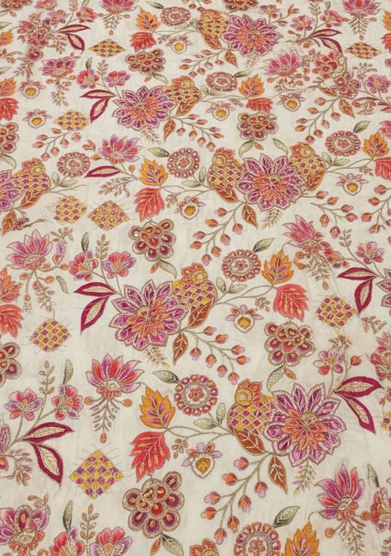 Ivory Floral Print Crepe Sharara Set - Indya