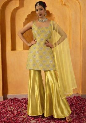 Yellow Sequin Silk Sharara Set