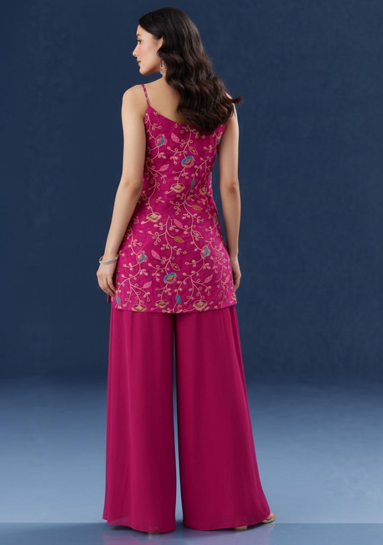 Rani Pink Sequin Silk Sharara Set - Indya