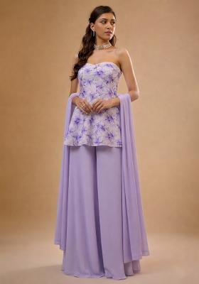 Lavender Floral Print Crepe Sharara Set