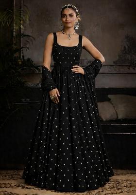 Black Mirror Work Georgette Anarkali With Dupatta