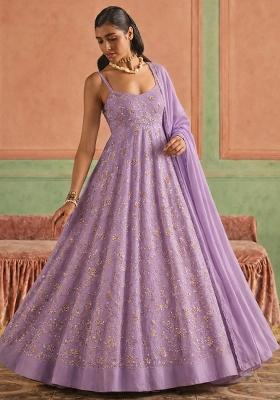 Lavender Sequin Crepe Anarkali With Dupatta